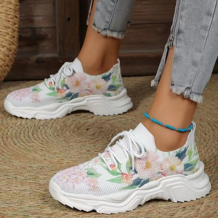 Damen Sportliche Sneaker mit floralem Muster und atmungsaktivem Obermaterial EB