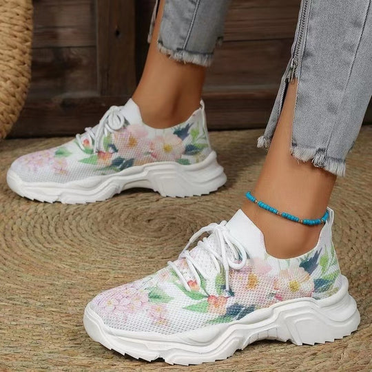 Damen Sportliche Sneaker mit floralem Muster und atmungsaktivem Obermaterial EB