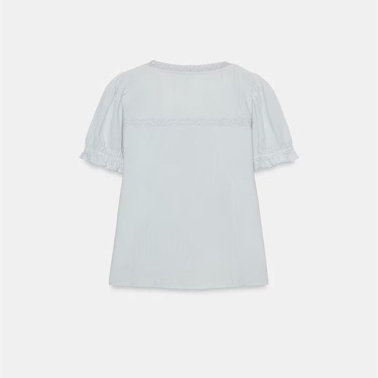 Damen luftige Bluse mit Rüschendetails und dekorativen Knöpfen EB