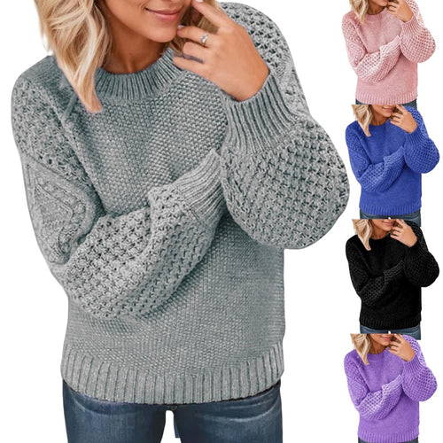 Damen Grober Strickpullover mit voluminösen Ärmeln und einzigartiger Textur EB