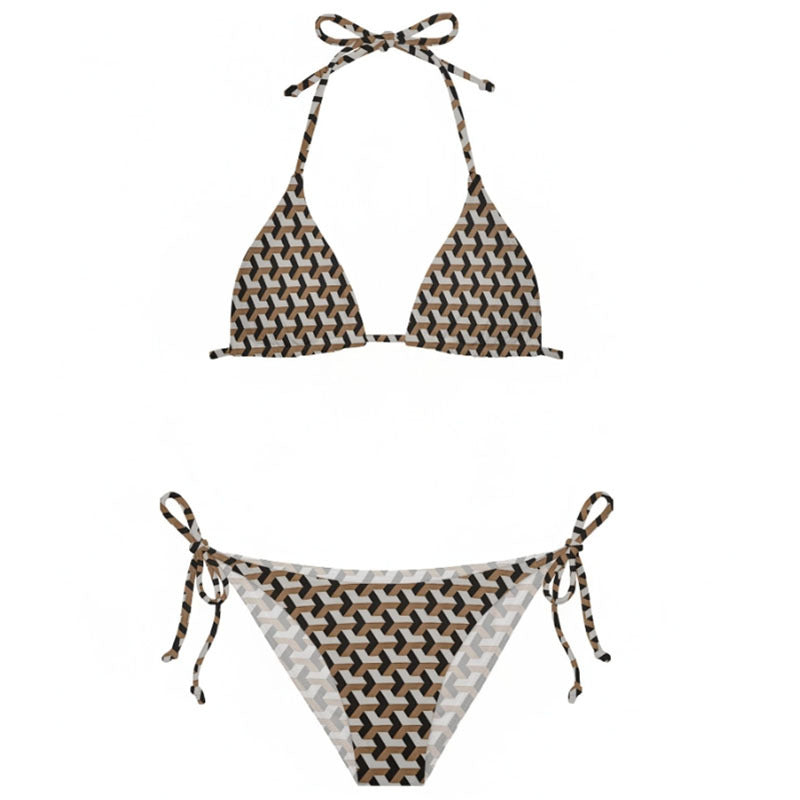 Damen Triangel-Bikini mit fantasievollem Muster und verstellbaren Trägern EB