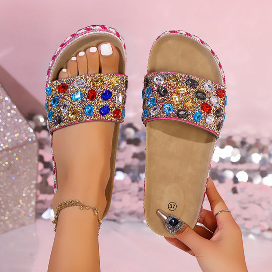Damen Glamouröse Pantoletten mit funkelnden Strassdetails und komfortablem Fußbett EB