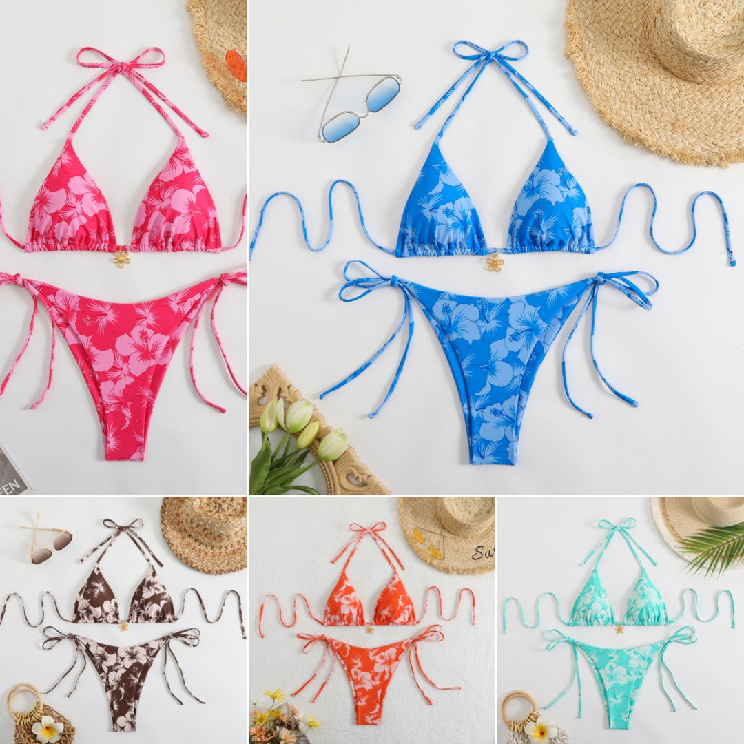 Damen Triangel-Bikini mit zierlichen Blumendetails EB