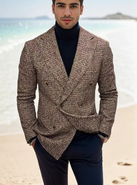 Herren nan zweireihiger strukturierter Wollmix-Blazer mit Peak-Revers und tailliertem Schnitt EB