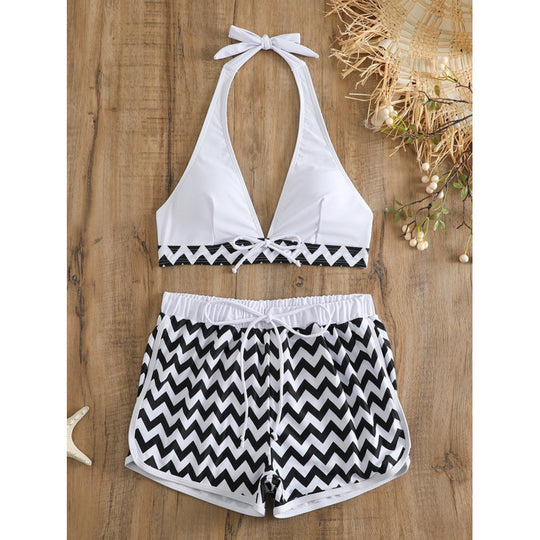 Damen Bikini-Set mit hochwertigem Chevron-Muster und verstellbaren Trägern EB