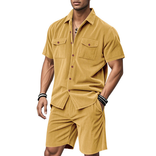 Herren Kurzarm-Hemd und Shorts Set mit praktischen Taschen und bequemer Passform EB