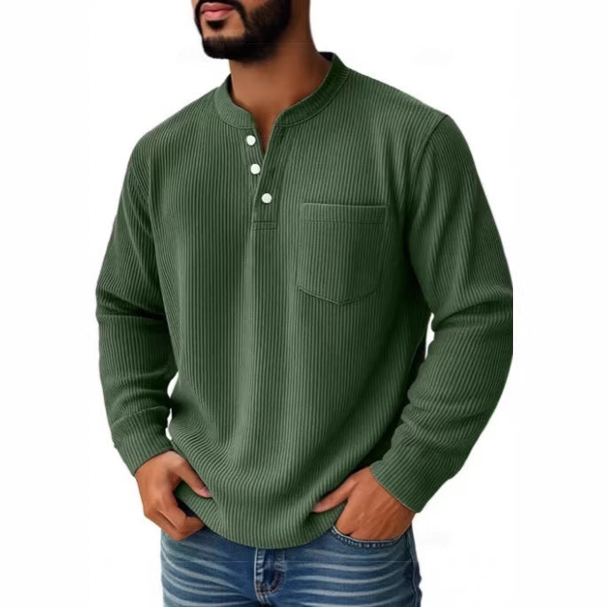 Herren nan thermisches Waffelstrick-Henleyshirt mit Stehkragen Brusttasche und geripptem Komfortschnitt EB