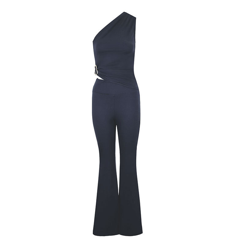 Damen Eleganter Jumpsuit mit asymmetrischem Design und dekorativer Taillierung EB