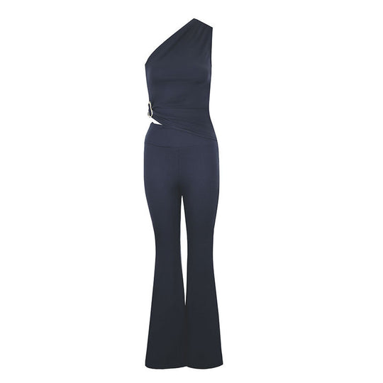 Damen Eleganter Jumpsuit mit asymmetrischem Design und dekorativer Taillierung EB