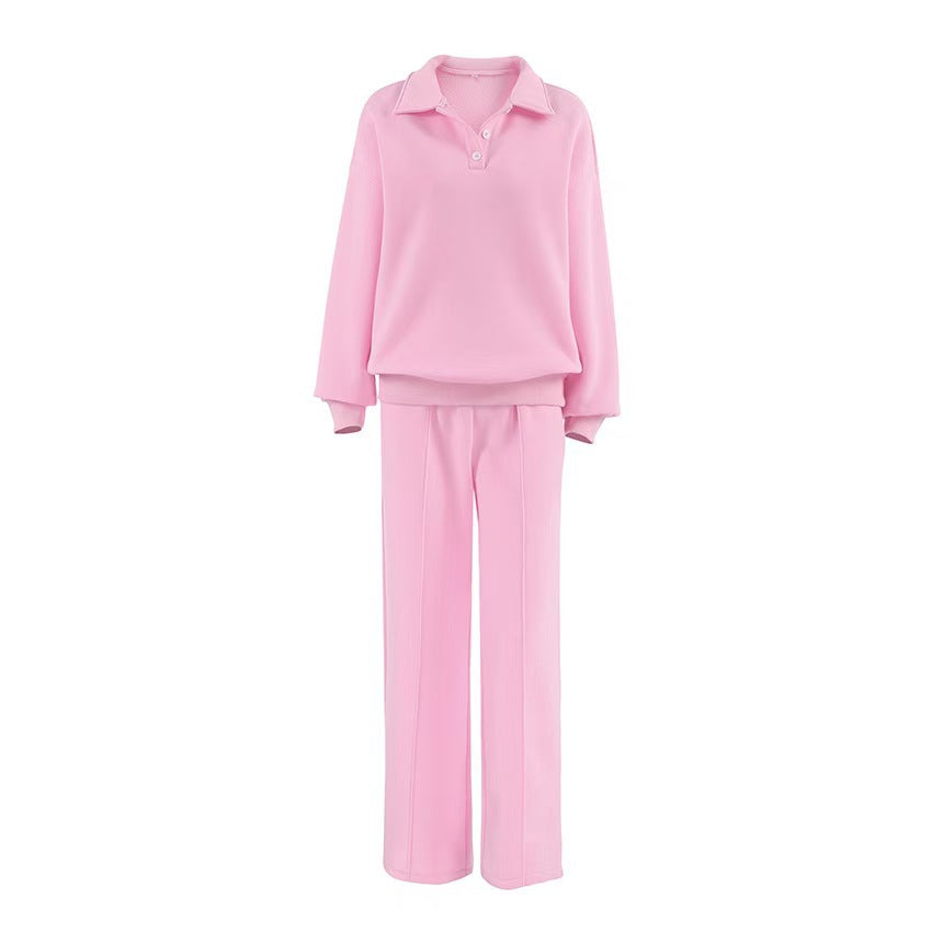 Damen lässiges Sweat-outfit mit lockerer Passform und Polokragen EB