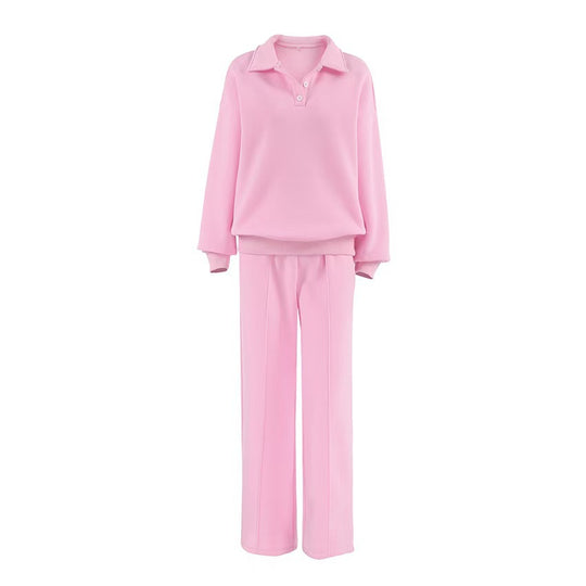 Damen lässiges Sweat-outfit mit lockerer Passform und Polokragen EB