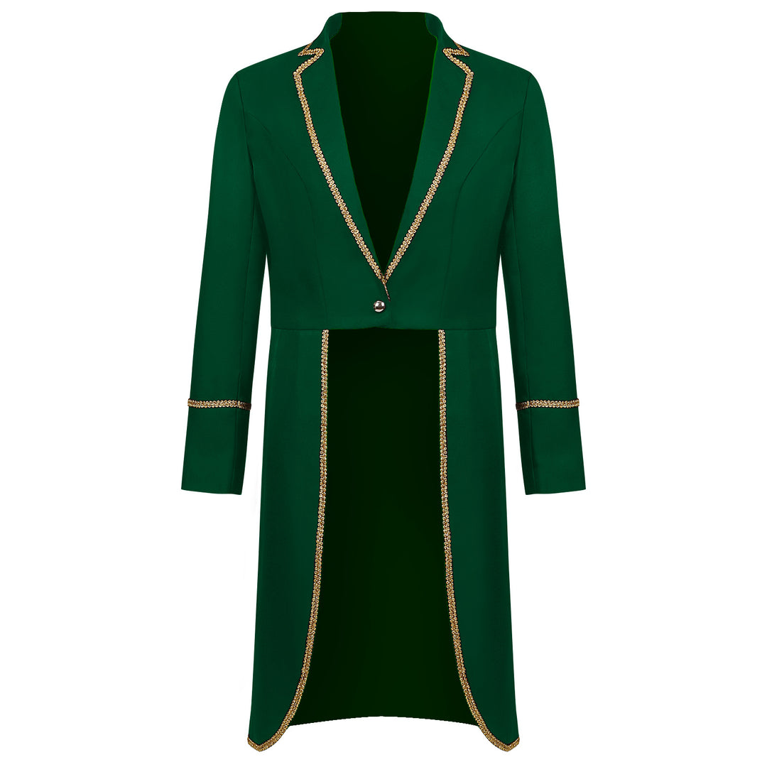 Damen nan langer taillierter Blazer-Mantel mit goldener Kettendetail und einreihigem Verschluss Eb