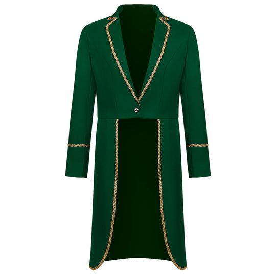 Damen nan langer taillierter Blazer-Mantel mit goldener Kettendetail und einreihigem Verschluss Eb