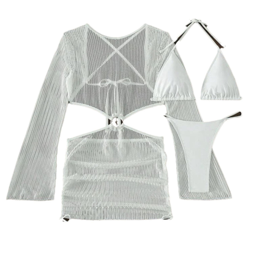 Damen Netzkleid mit offenem Schnitt und schickem Ring-Detail EB
