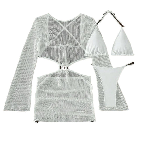 Damen Netzkleid mit offenem Schnitt und schickem Ring-Detail EB