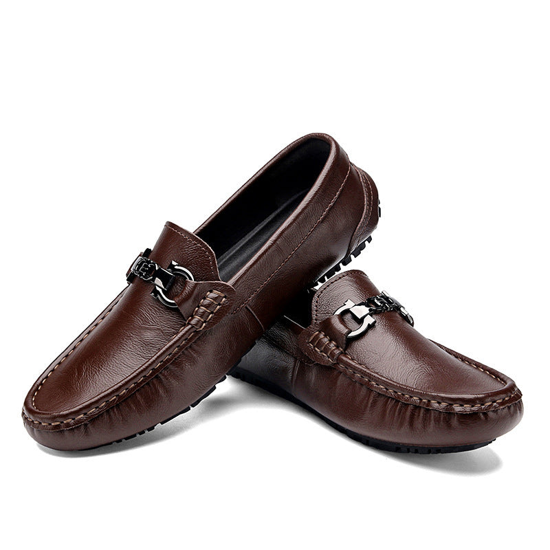 Herren eleganter Mokassin‑Loafer aus softem Kunstleder mit dekorativer Metallschnalle und profilierter Gummilaufsohle EB
