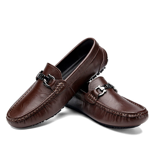 Herren eleganter Mokassin‑Loafer aus softem Kunstleder mit dekorativer Metallschnalle und profilierter Gummilaufsohle EB