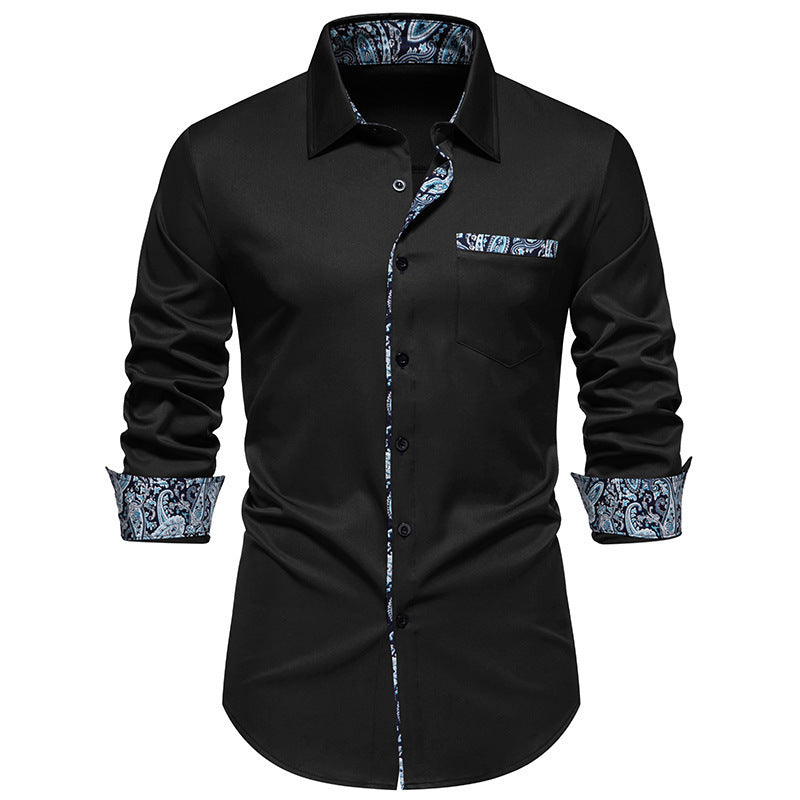 Herren elegantes Langarmhemd mit Leopardenmuster EB