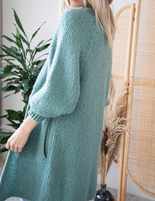 Damen Oversized Strickmantel mit lässigem V-Ausschnitt und luftiger Maschenstruktur EB