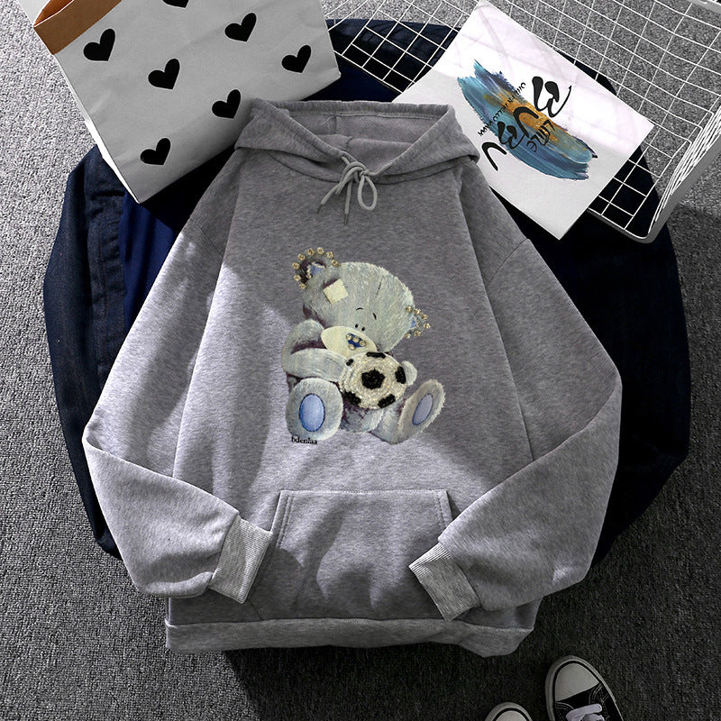 Damen nan kuscheliger Kapuzenpullover mit Teddy-Applikation, weichem Fleece-Futter und Kängurutasche EB