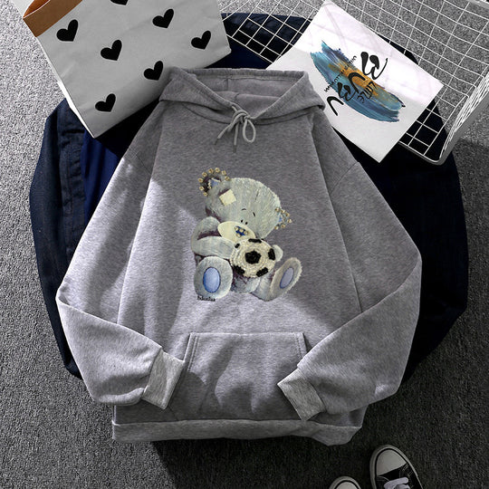 Damen nan kuscheliger Kapuzenpullover mit Teddy-Applikation, weichem Fleece-Futter und Kängurutasche EB
