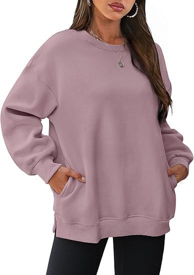 Damen nan lässiger Oversize-Sweatpullover mit seitlichen Eingrifftaschen, geripptem Saum und überschnittener Schulter EB