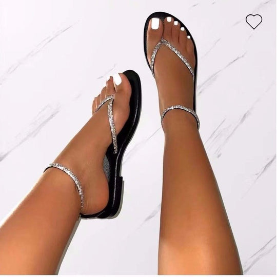 Damen Zehentrenner-Sandalen mit Funkelelementen und anatomischem Fußbett EB