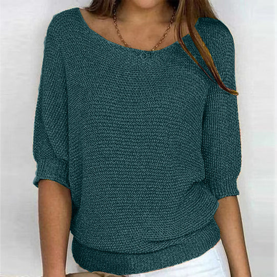 Damen nan legerer kastiger Feinstrickpullover mit weitem Ausschnitt EB