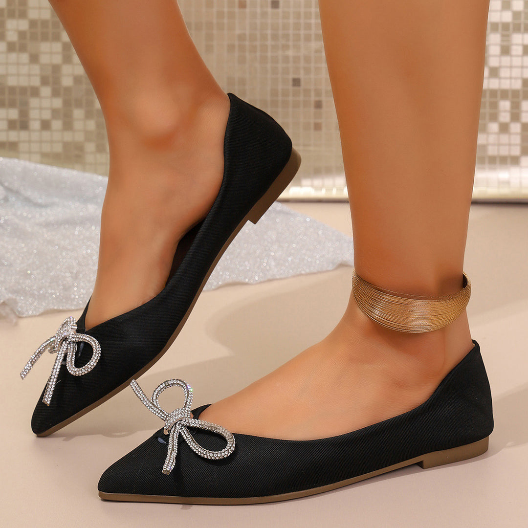 Damen Ballerinas mit funkelndem Schleifenakzent und elegantem Schnitt EB