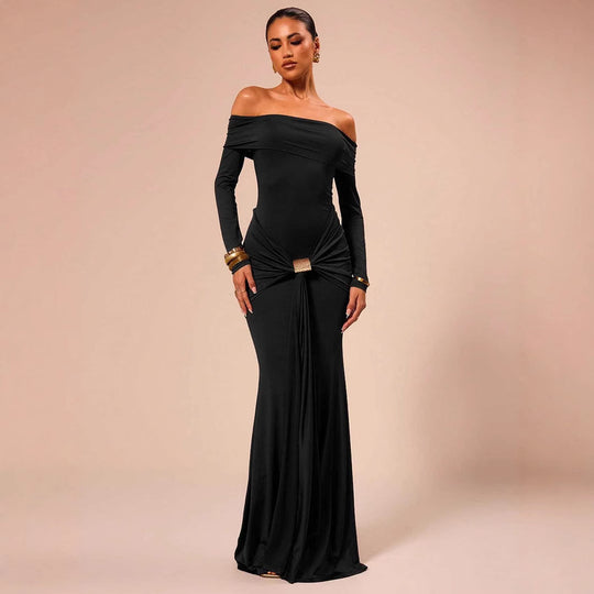 Damen Abendkleid mit schulterfreier Silhouette und elegantem Raffung EB