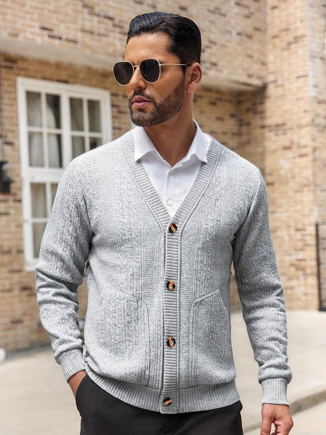Herren Modischer Strickcardigan mit praktischen Taschen und einzigartiger Textur EB