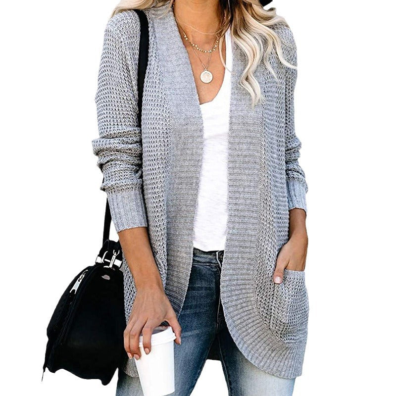 Damen Strickjacke mit offener Front und praktischen Seitentaschen EB