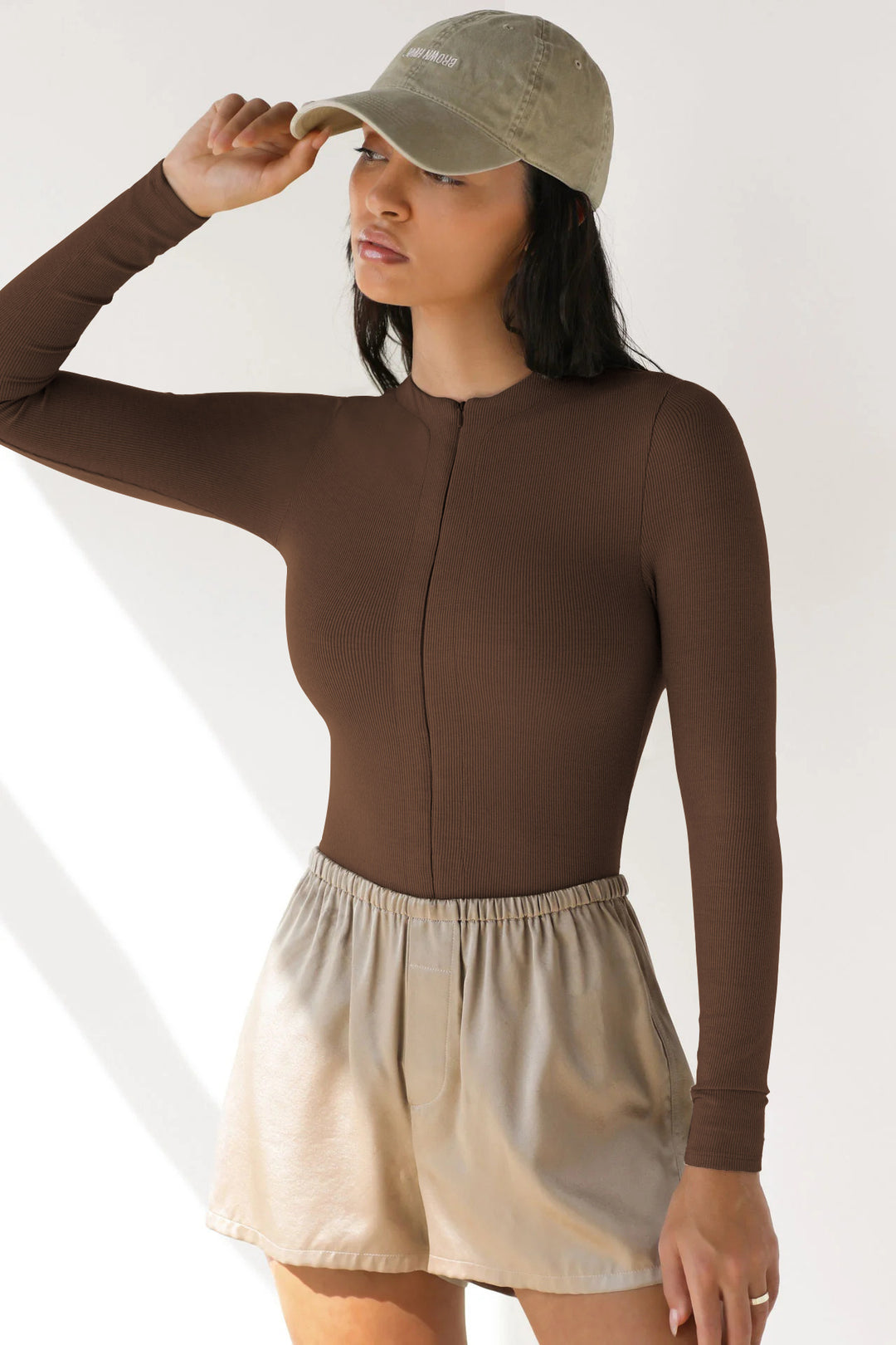 Damen Langarm-Bodysuit mit Reißverschluss EB