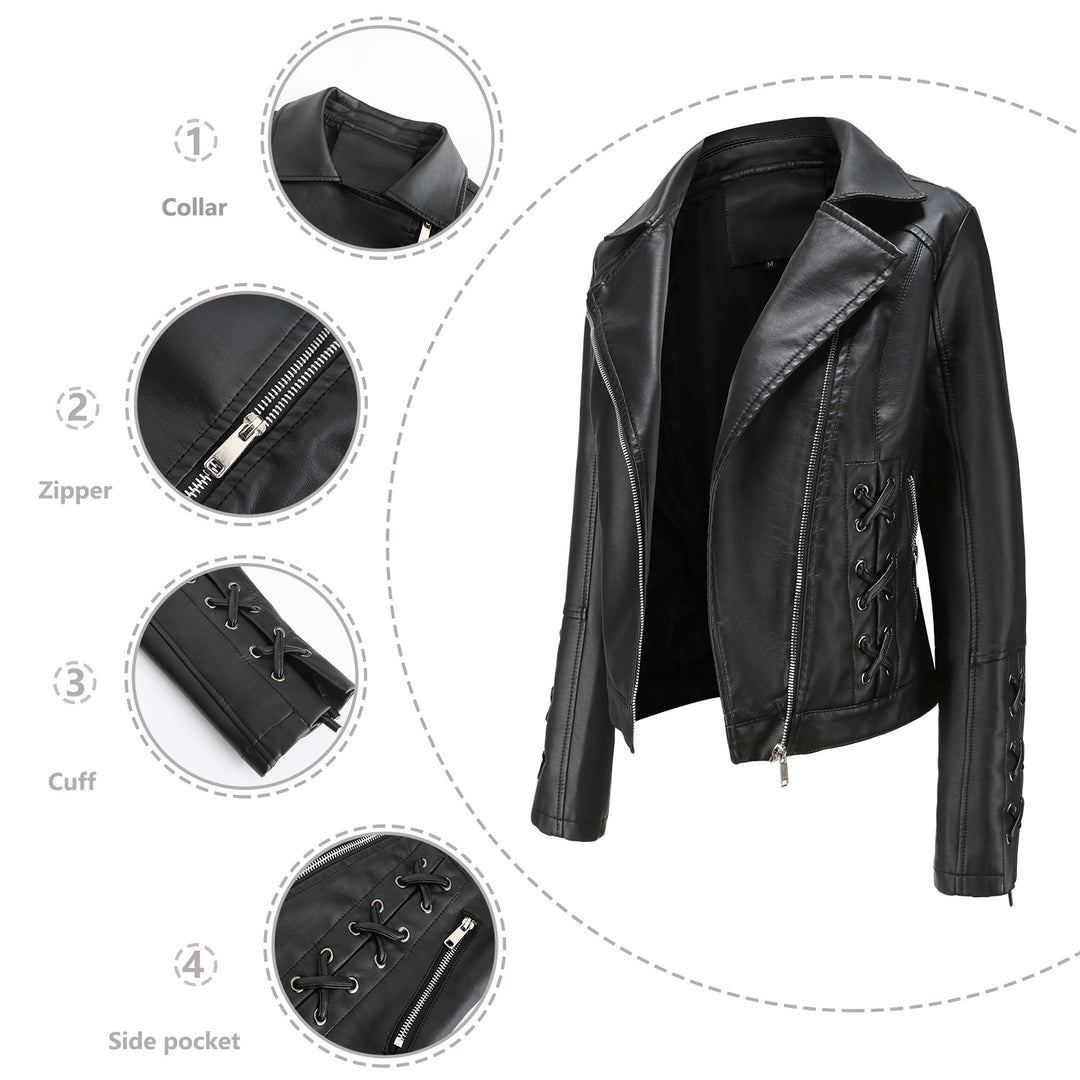Damen modische Kunstlederjacke mit raffinierten Schnürdetails EB