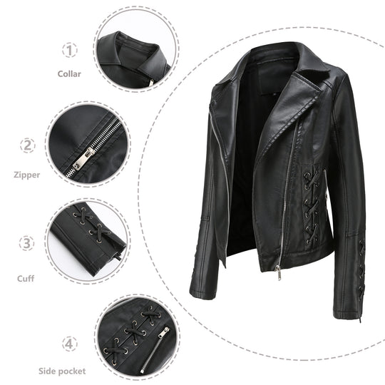 Damen modische Kunstlederjacke mit raffinierten Schnürdetails EB
