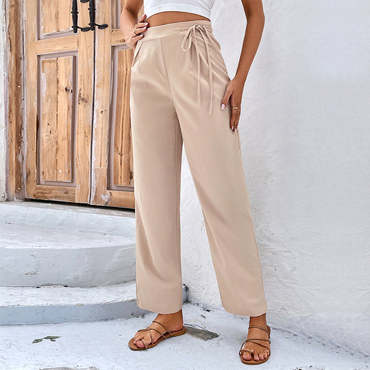 Damen Bequeme High-Waist-Hosen mit Kordelzug und weitem Schnitt EB