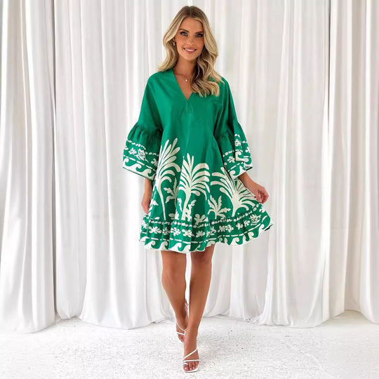 Damen Freizeitkleid mit voluminösen Ärmeln und floralem Druck EB