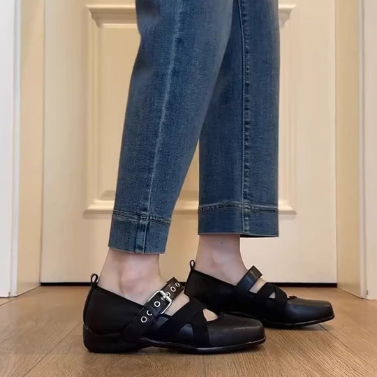 Damen Komfortable Ballerinas mit elastischen Kreuzriemen EB