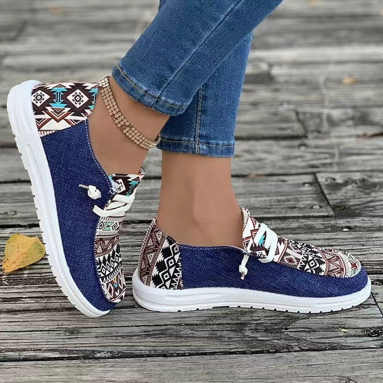 Damen Freizeitschuhe im trendigen Ethno-Design mit elastischen Schnürsenkeln und atmungsaktiven Obermaterialien EB