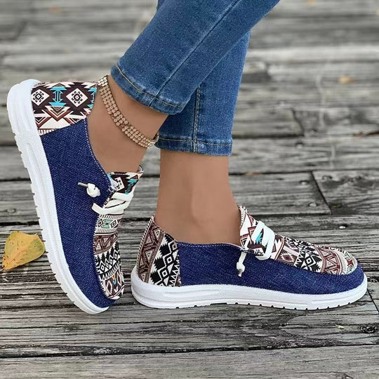 Damen Freizeitschuhe im trendigen Ethno-Design mit elastischen Schnürsenkeln und atmungsaktiven Obermaterialien EB