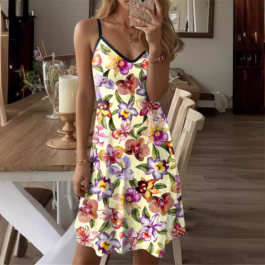 Damen Spaghettiträger Kleid mit elegantem floralem Design EB
