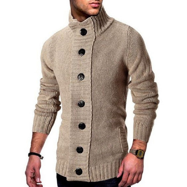 Herren modische Strickjacke mit hohem Kragen und Knopfdetails EB