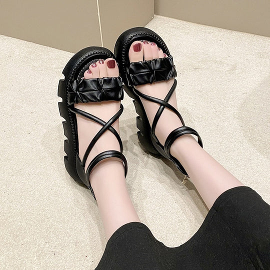 Damen modische Keilsandalen mit raffiniertem Riemendesign EB