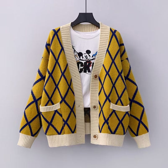 Damen Grobstrickcardigan mit Karomuster EB