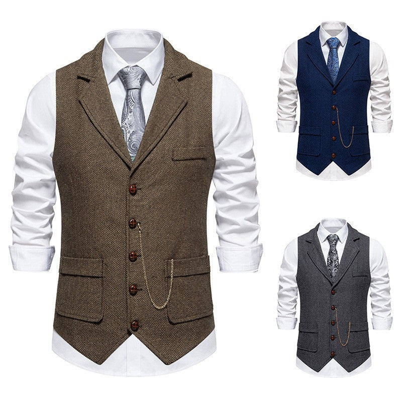 Herren nan Vintage-Weste mit Reverskragen Uhrenkette und Brusttasche EB