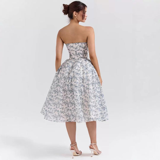 Damen Ballkleid mit herzförmigem Ausschnitt und floralem Print EB