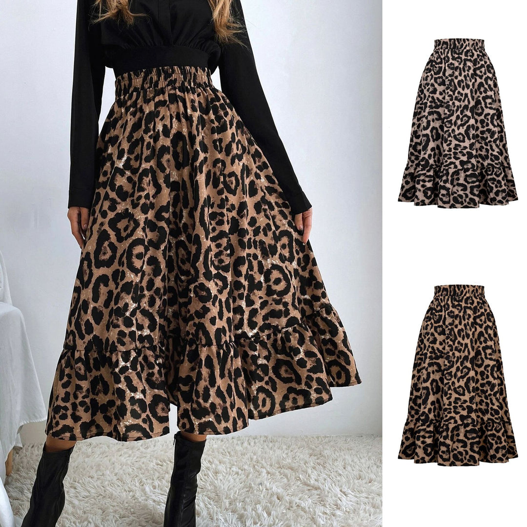 Damen Midikleid mit Volants und Leopardenmuster EB