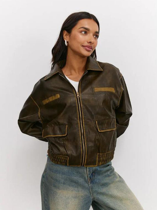 Damen modische jacke mit praktischen Taschen und elastischem Saum EB