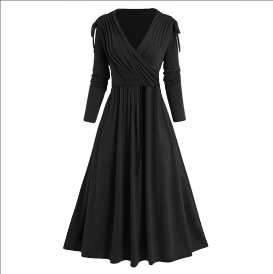 Damen Midikleid mit Wickeloptik und langen Ärmeln EB