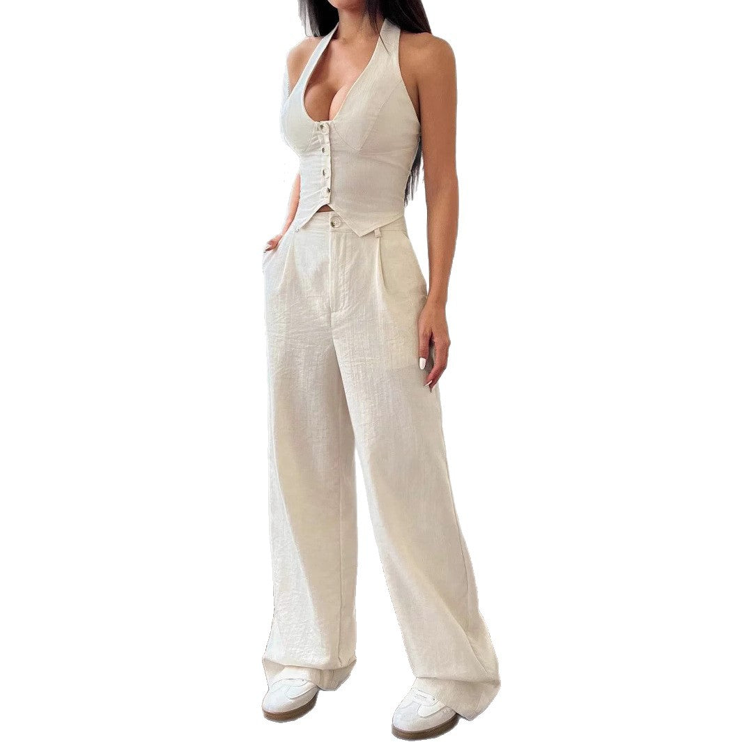 Damen Crop-Top und Weite Hosen Ensemble EB